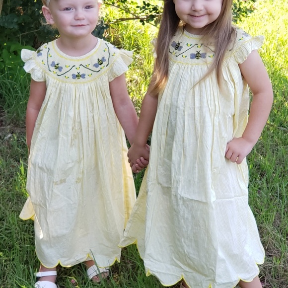 Yellow Gingham Smocked Bee Dress - Picture 1 of 3